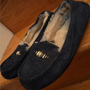 UGG Women's Navy Moccasins with Faux Fur Lining